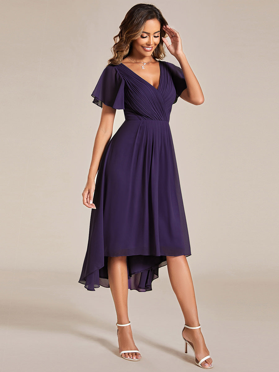 Color=DP | Wholesale Short Sleeve Pleated Chiffon A-Line Wedding Guest Dresses EG01922DP 4