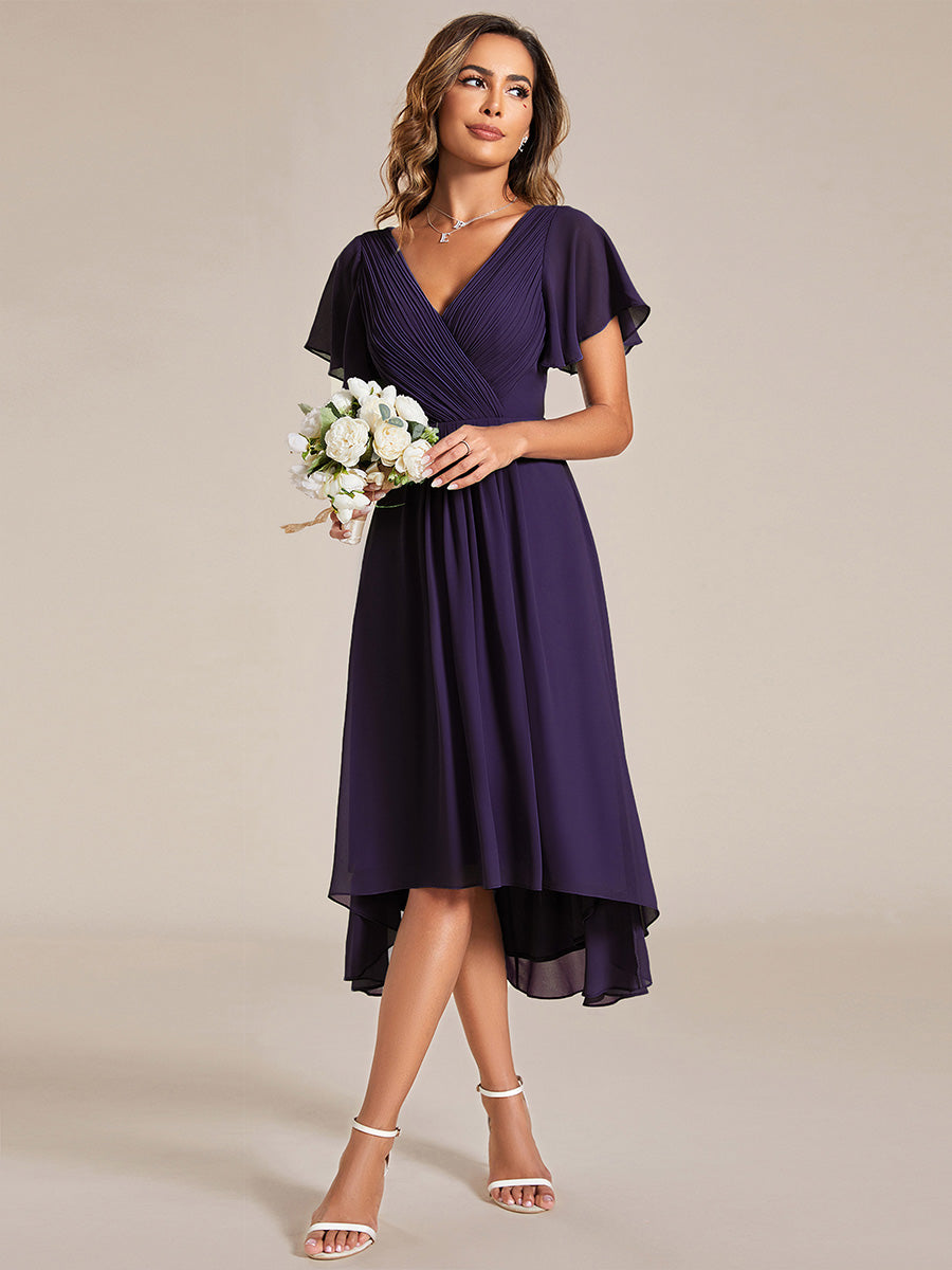 Color=DP | Wholesale Short Sleeve Pleated Chiffon A-Line Wedding Guest Dresses EG01922DP 5