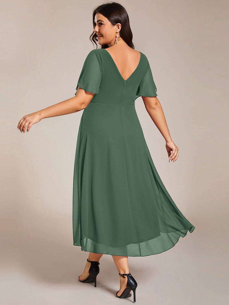 Color=Eucalyptus | Fast Delivery Short Sleeve Ruffle V-Neck Pleated A-Line High-Low Wedding Guest Dresses-Eucalyptus 17