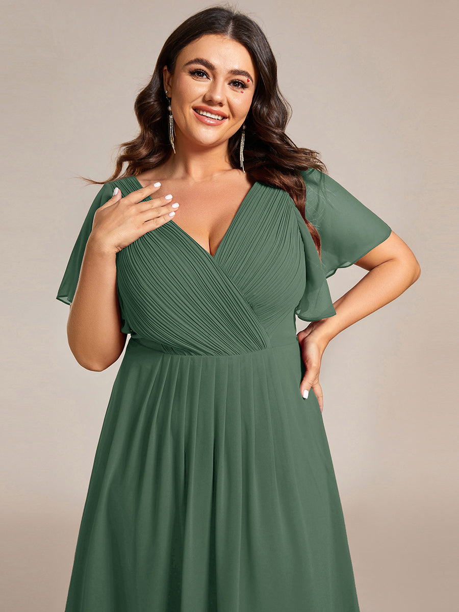 Color=Eucalyptus | Fast Delivery Short Sleeve Ruffle V-Neck Pleated A-Line High-Low Wedding Guest Dresses-Eucalyptus 18
