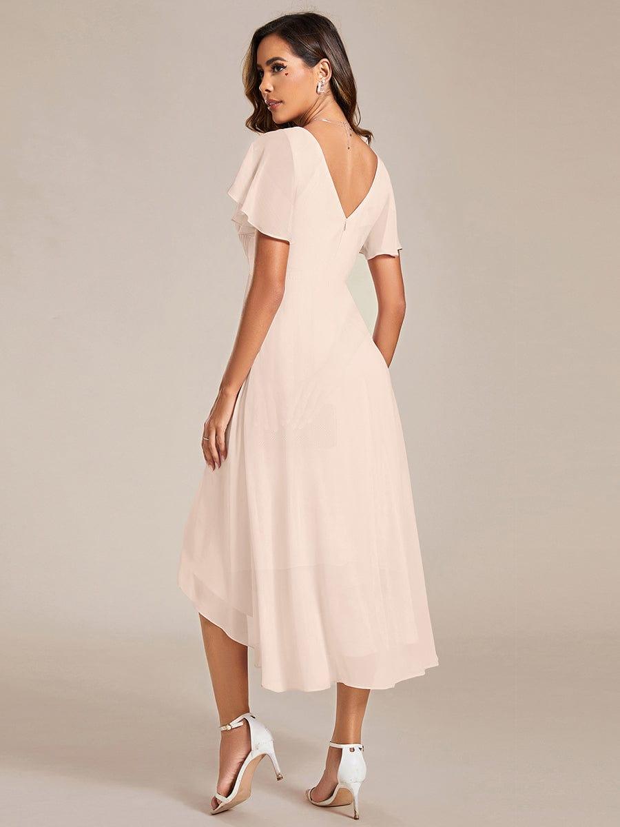 ever FAYE|Chic V Neck High-Low Short Sleeve Wedding Guest Dress #color_Blush