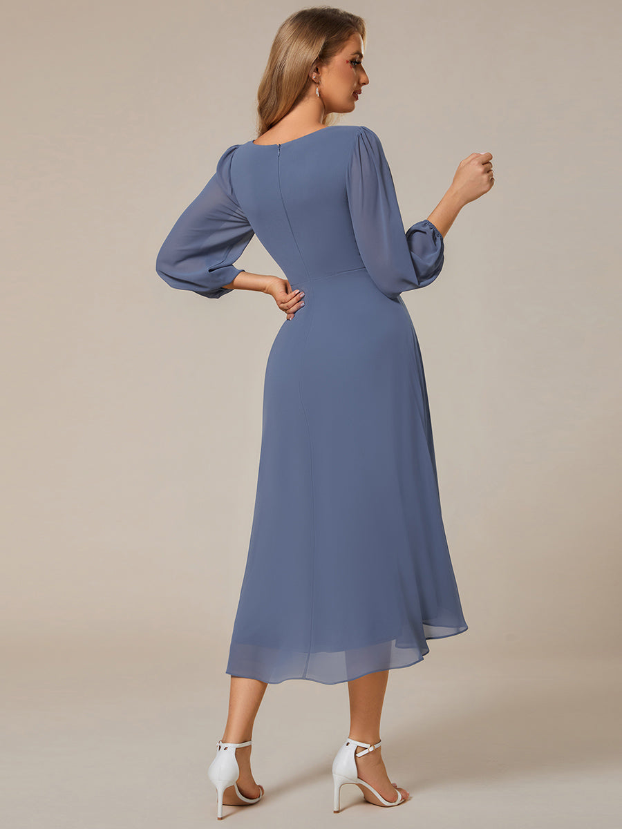 Color=Dusty Blue | Bulk Order Long Sleeve Asymmetrical Hem Deep V-Neck Non-Stretch Wedding Guest Dresses-Dusty Blue 32