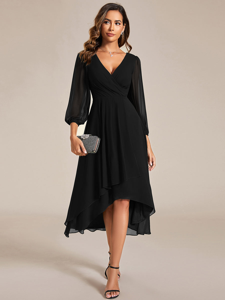 Color=Black | Women's Knee-Length Wholesale Homecoming Cocktail Dresses With Short Sleeves-Black 7