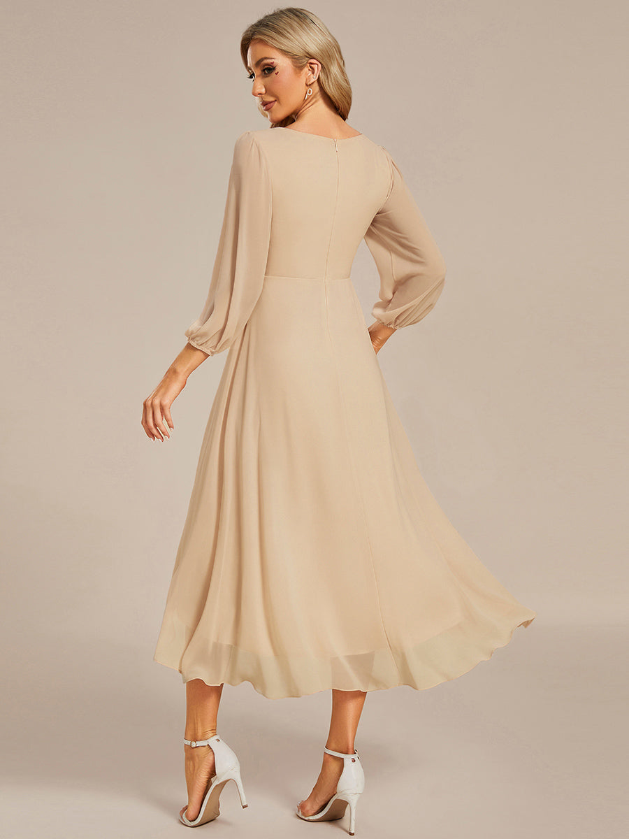 Long Sleeves Pleated Ruffles Chiffon Wholesale Wedding Guest Dresses