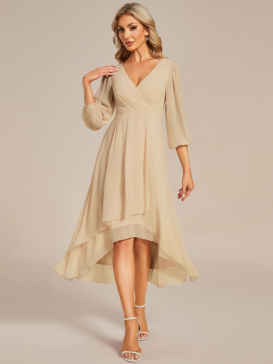 Long Sleeves Pleated Ruffles Chiffon Wholesale Wedding Guest Dresses