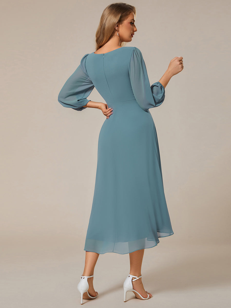 Color=Dusty Blue | Women's Knee-Length Wholesale Homecoming Cocktail Dresses With Short Sleeves-Dusty Blue 4