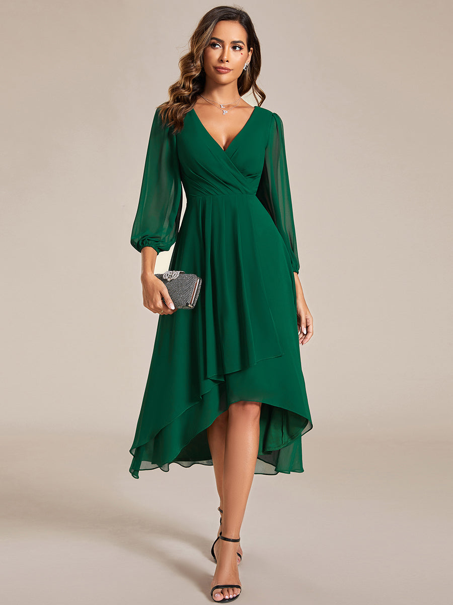 Color=Gark Green | Women's Knee-Length Wholesale Homecoming Cocktail Dresses With Short Sleeves-Gark Green 6