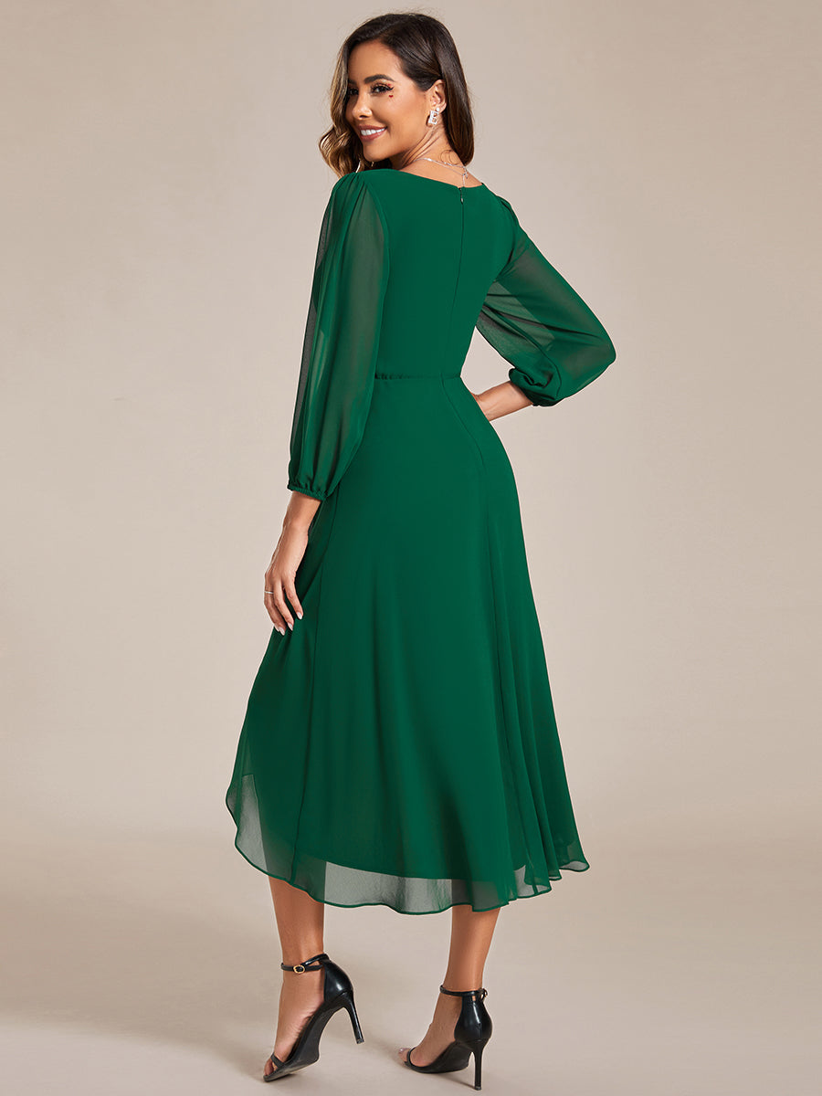 Color=Gark Green | Women's Knee-Length Wholesale Homecoming Cocktail Dresses With Short Sleeves-Gark Green 4