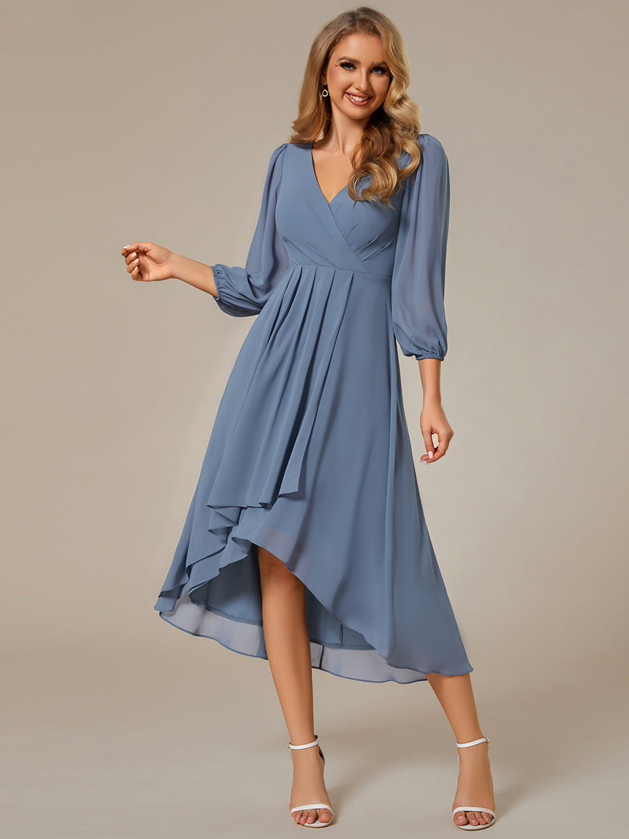 Color=Dusty Navy | Women's Knee-Length Wholesale Homecoming Cocktail Dresses With Short Sleeves-Dusty Navy 1