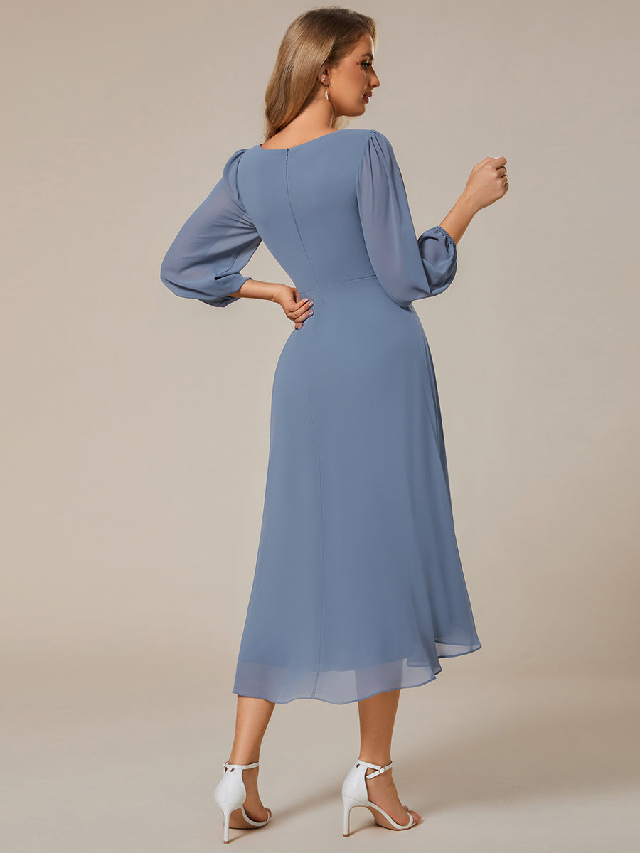 Color=Dusty Navy | Women's Knee-Length Wholesale Homecoming Cocktail Dresses With Short Sleeves-Dusty Navy 2