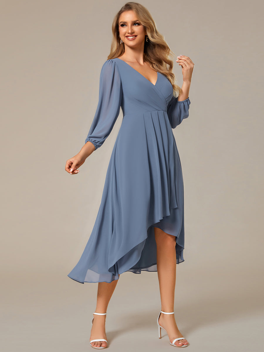 Color=Dusty Navy | Women's Knee-Length Wholesale Homecoming Cocktail Dresses With Short Sleeves-Dusty Navy 3