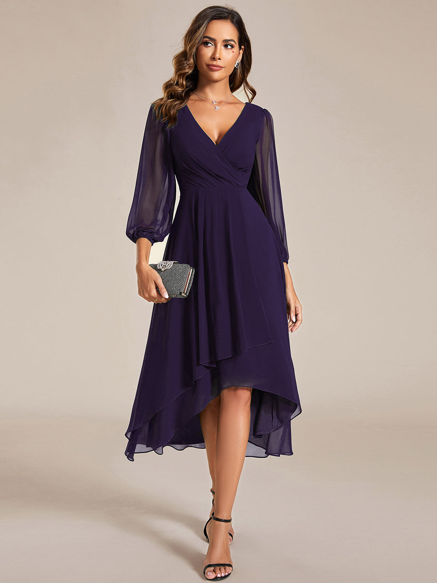 Color=Dark Purple | Women's Knee-Length Wholesale Homecoming Cocktail Dresses With Short Sleeves-Dark Purple 3