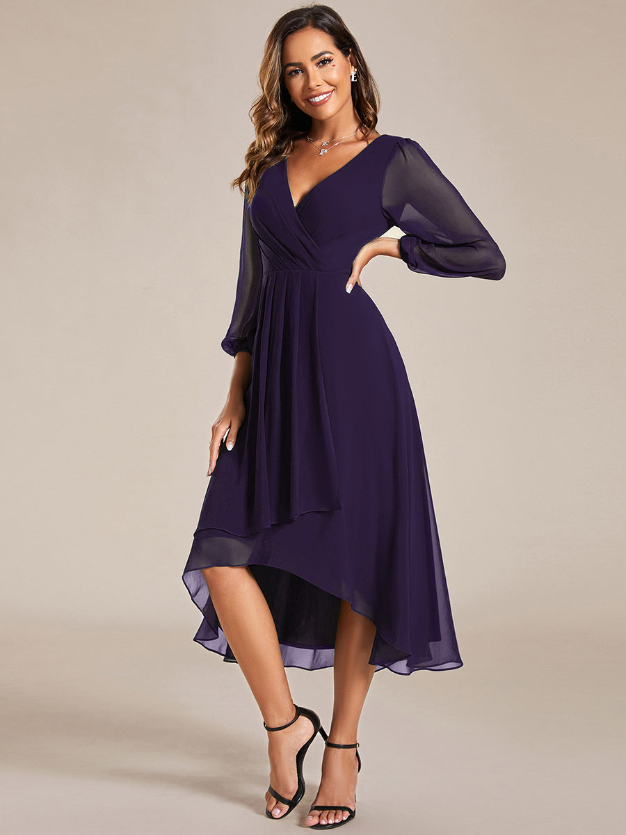 Color=Dark Purple | Women's Knee-Length Wholesale Homecoming Cocktail Dresses With Short Sleeves-Dark Purple 4