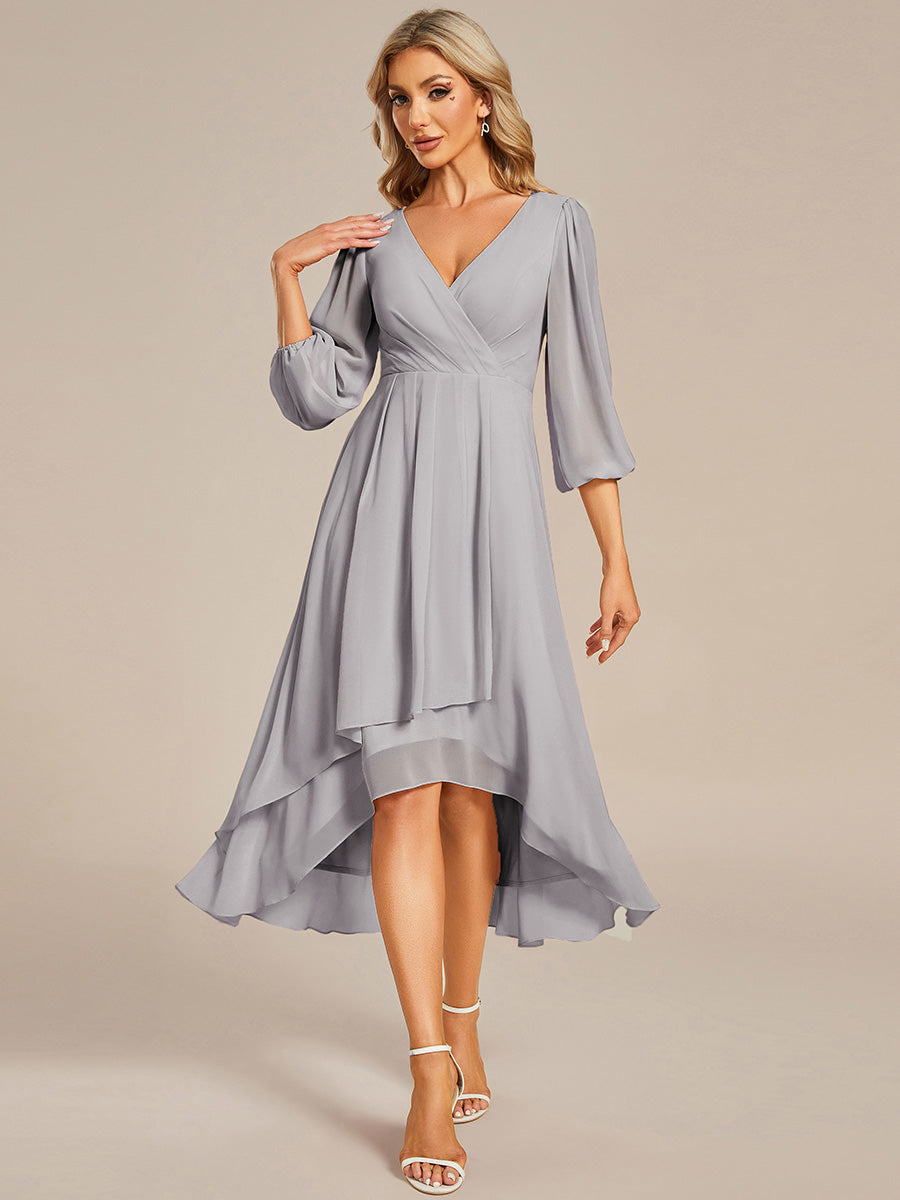 Color=Grey | Women's Knee-Length Wholesale Homecoming Cocktail Dresses With Short Sleeves-Grey 1
