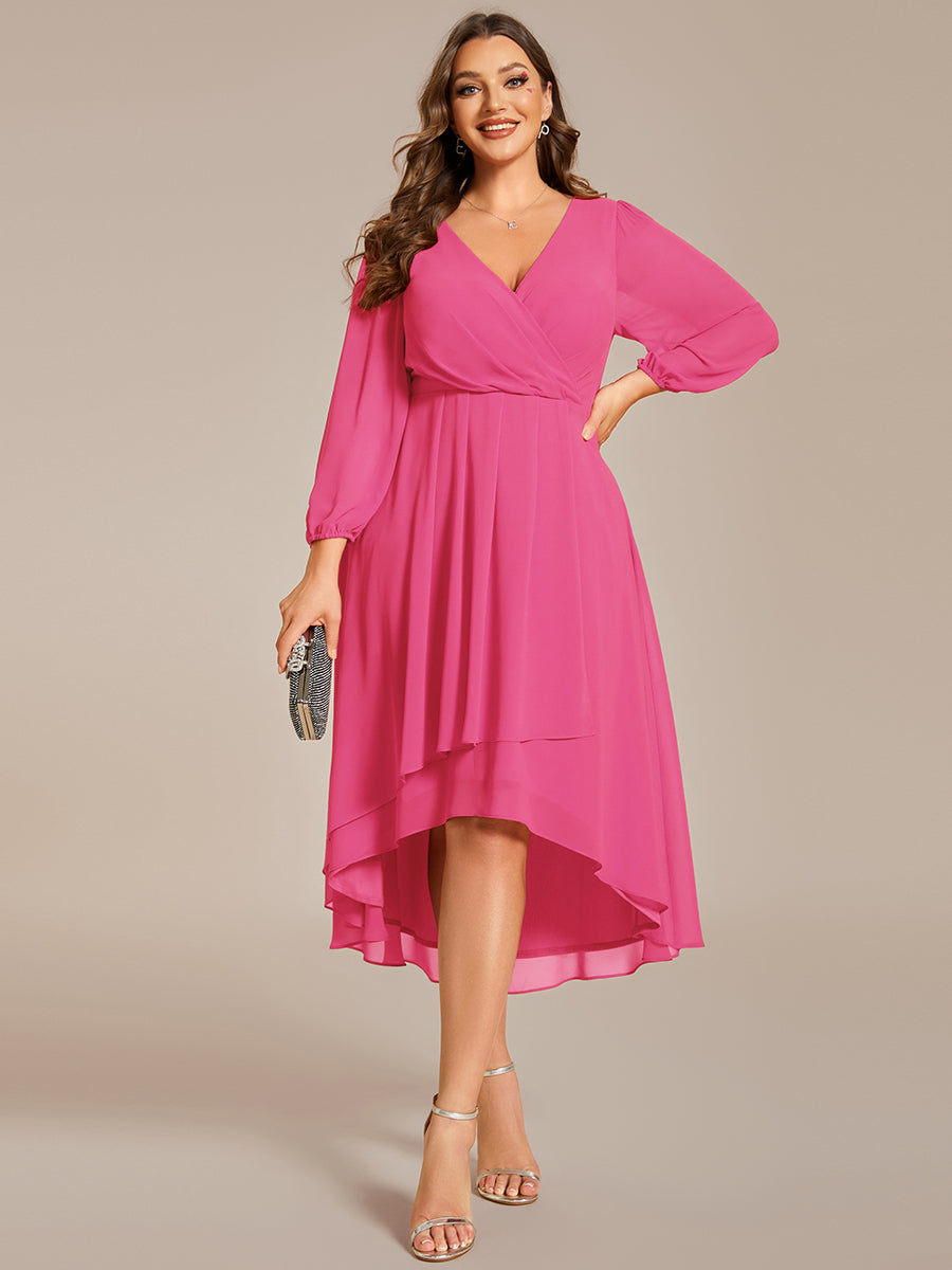 Color=Hot Pink | Plus Women's Knee-Length Wholesale Homecoming Cocktail Dresses With Short Sleeves-Hot Pink 1