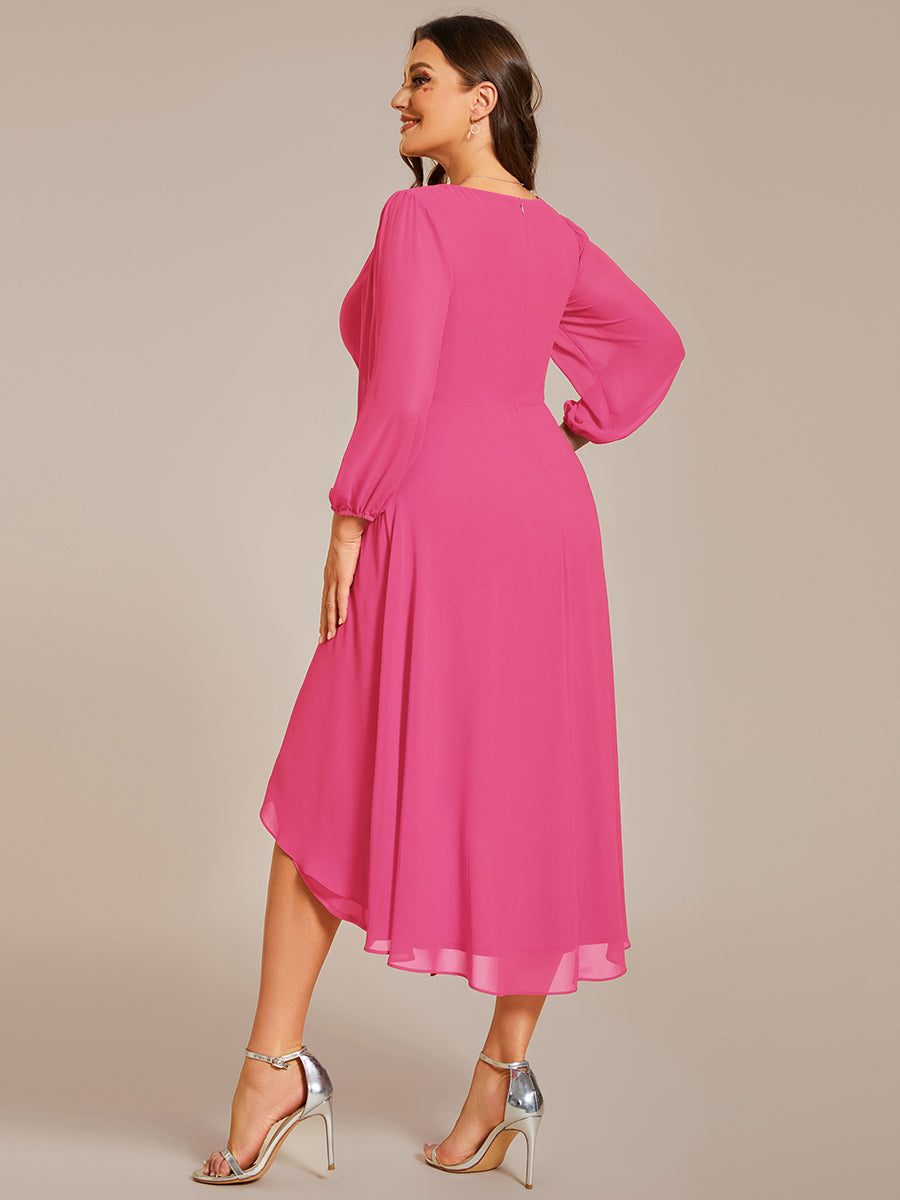 Color=Hot Pink | Plus Women's Knee-Length Wholesale Homecoming Cocktail Dresses With Short Sleeves-Hot Pink 2