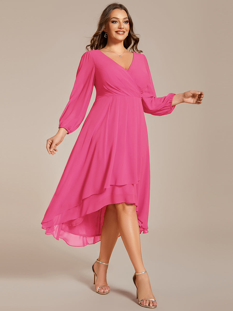 Color=Hot Pink | Plus Women's Knee-Length Wholesale Homecoming Cocktail Dresses With Short Sleeves-Hot Pink 3