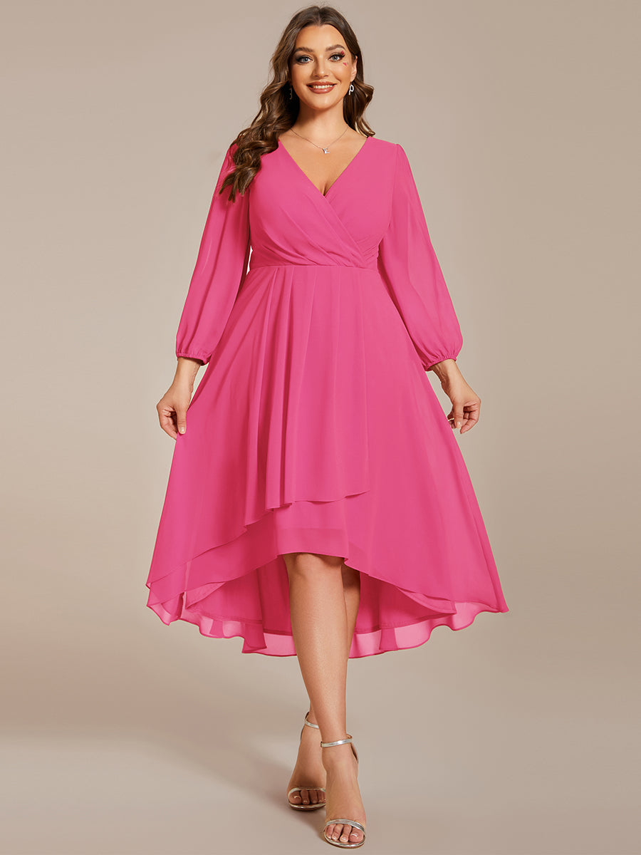 Color=Hot Pink | Plus Women's Knee-Length Wholesale Homecoming Cocktail Dresses With Short Sleeves-Hot Pink 4