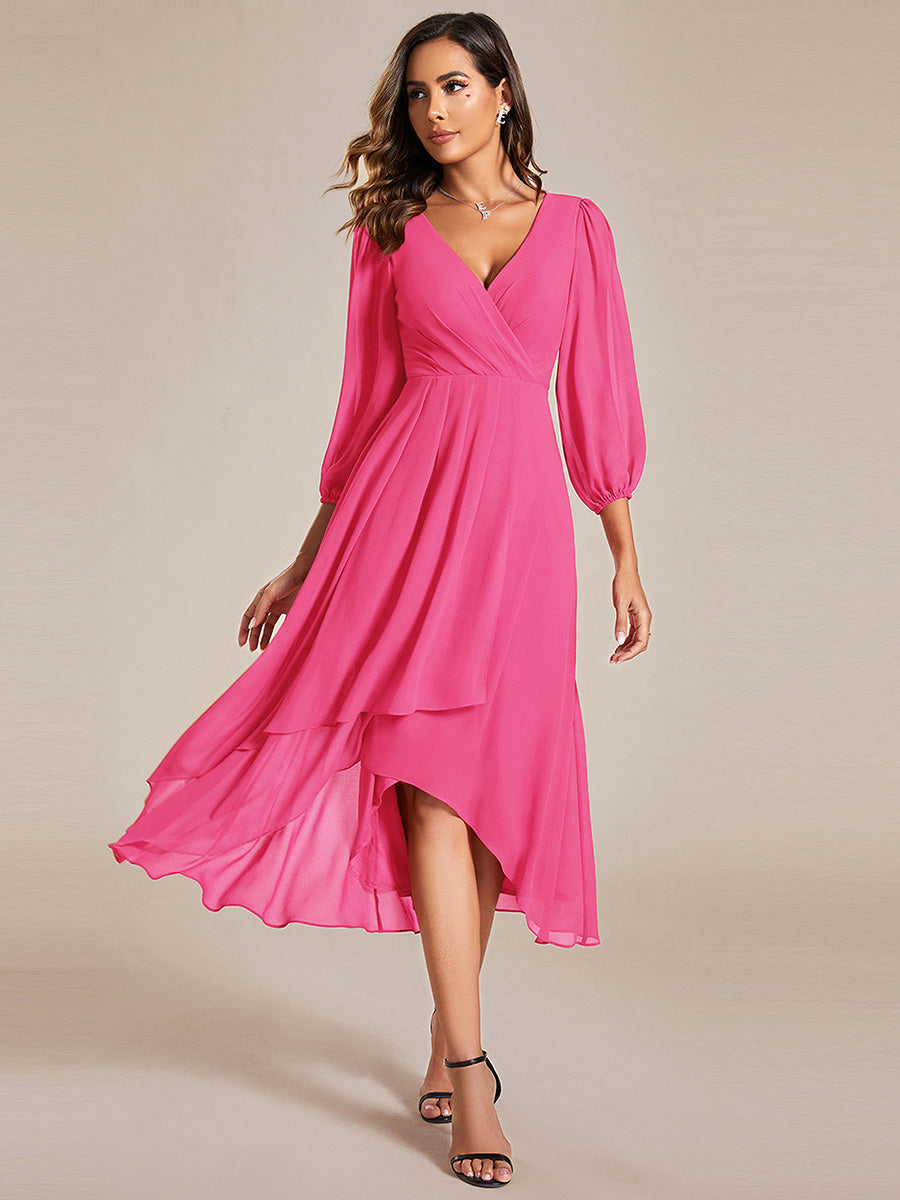 Color=Hot Pink | Women's Knee-Length Wholesale Homecoming Cocktail Dresses With Short Sleeves-Hot Pink 5