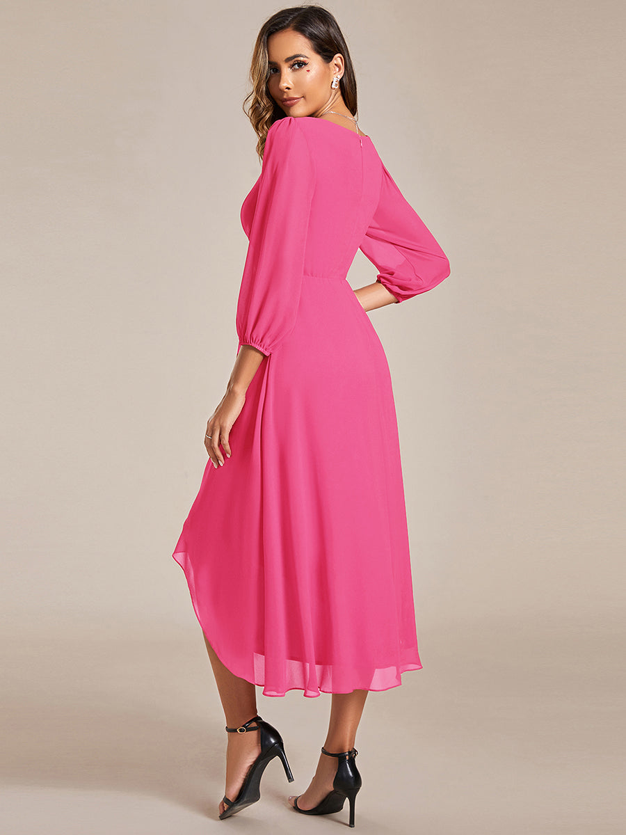 Color=Hot Pink | Women's Knee-Length Wholesale Homecoming Cocktail Dresses With Short Sleeves-Hot Pink 4