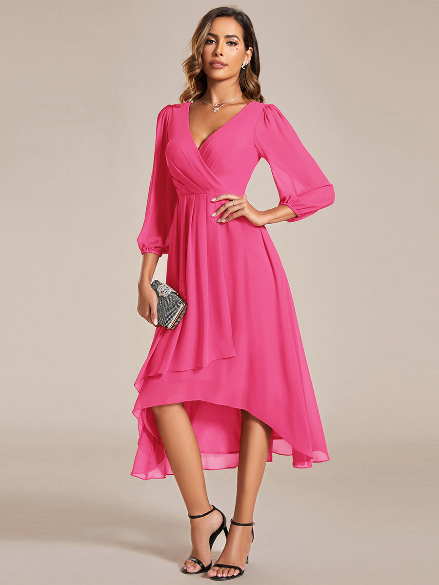 Color=Hot Pink | Women's Knee-Length Wholesale Homecoming Cocktail Dresses With Short Sleeves-Hot Pink 3