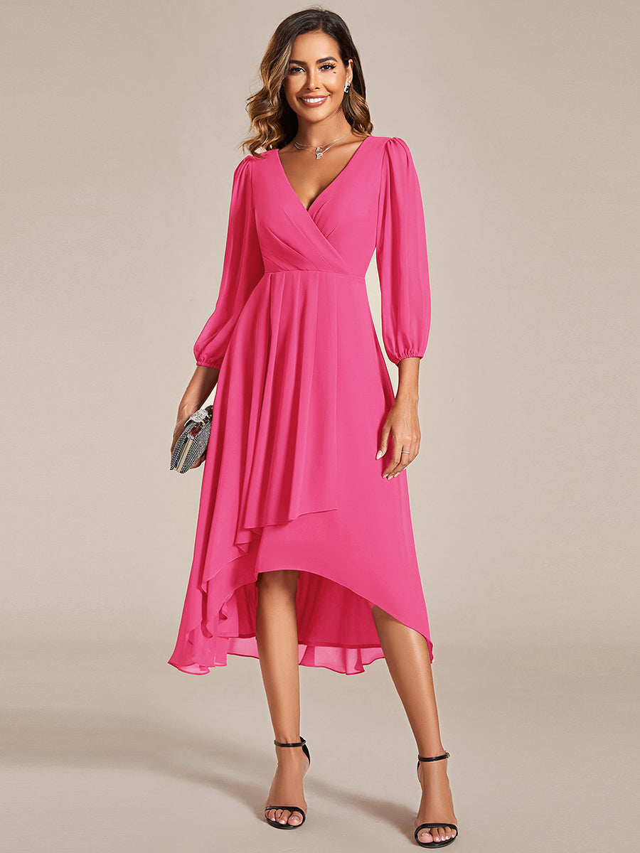 Color=Hot Pink | Women's Knee-Length Wholesale Homecoming Cocktail Dresses With Short Sleeves-Hot Pink 1