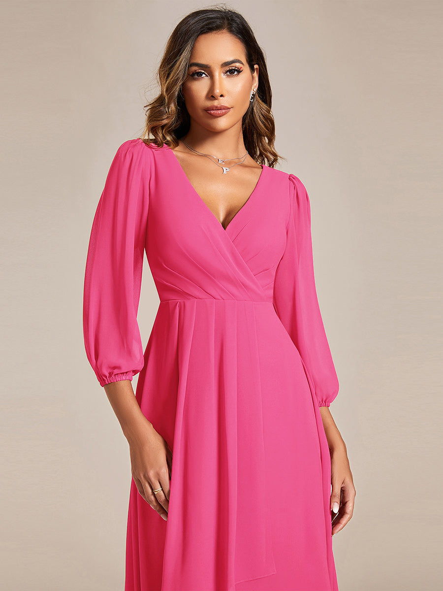 Color=Hot Pink | Women's Knee-Length Wholesale Homecoming Cocktail Dresses With Short Sleeves-Hot Pink 2