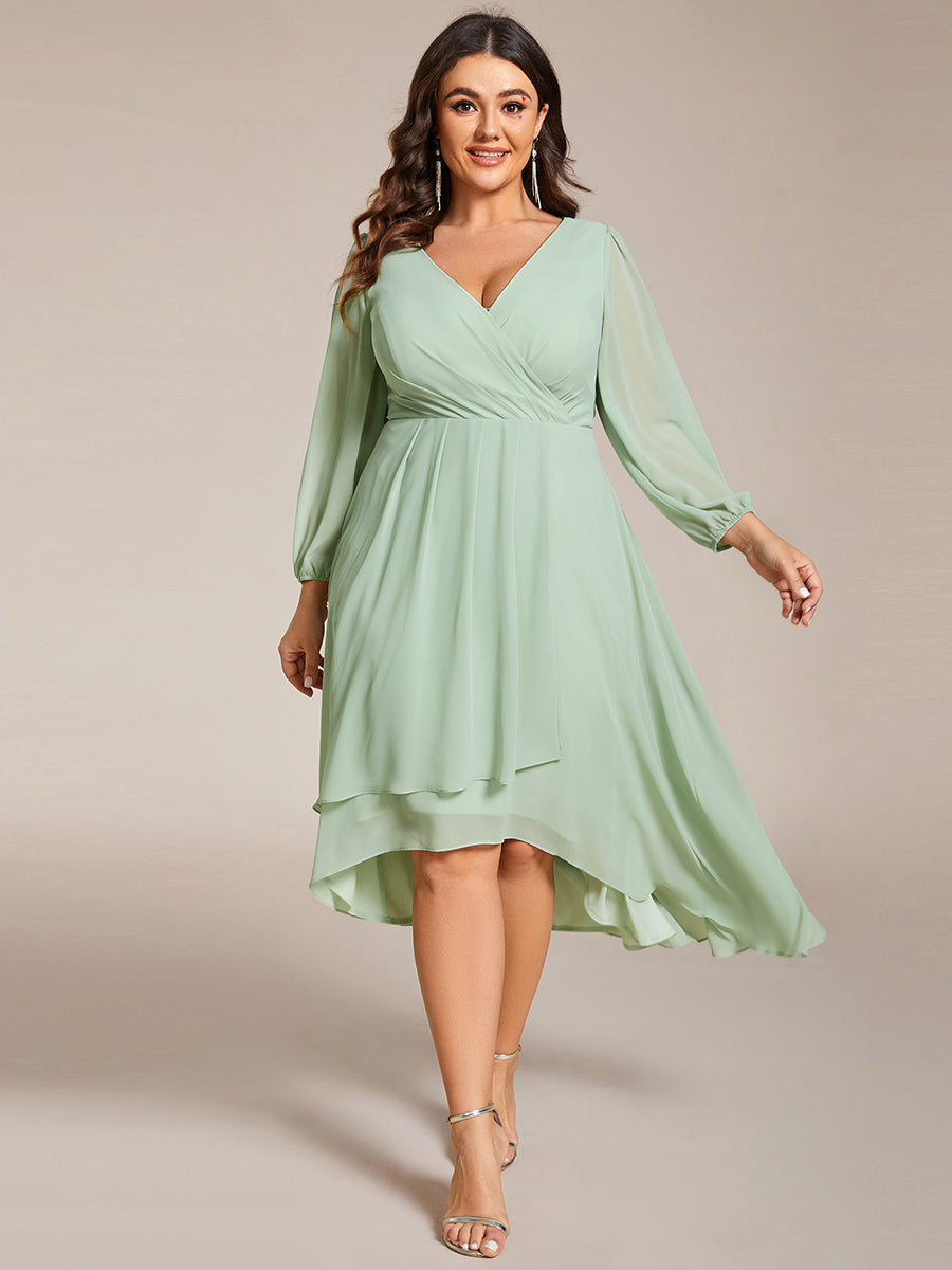 Color=Mint Green | Plus Women's Knee-Length Wholesale Homecoming Cocktail Dresses With Short Sleeves-Mint Green 1