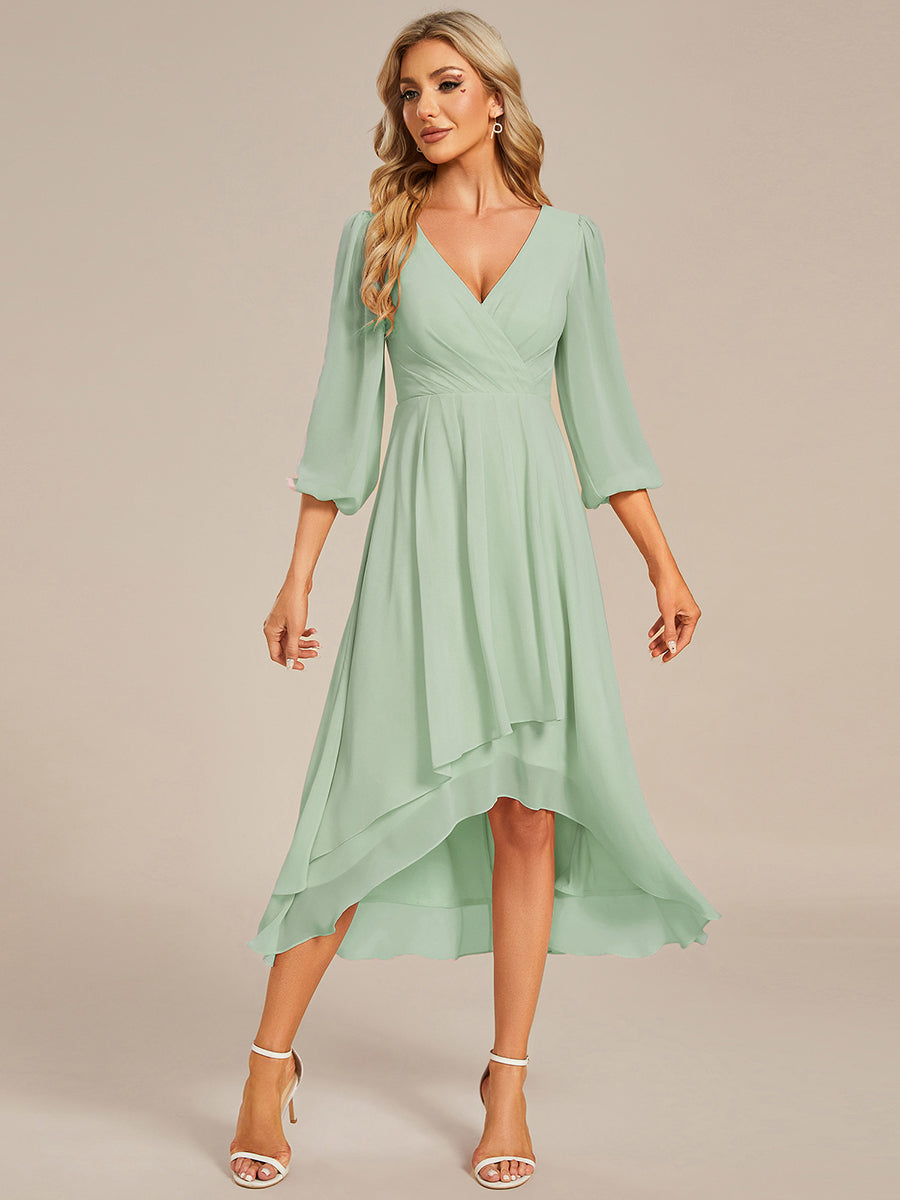 Color=Mint Green | Women's Knee-Length Wholesale Homecoming Cocktail Dresses With Short Sleeves-Mint Green 3