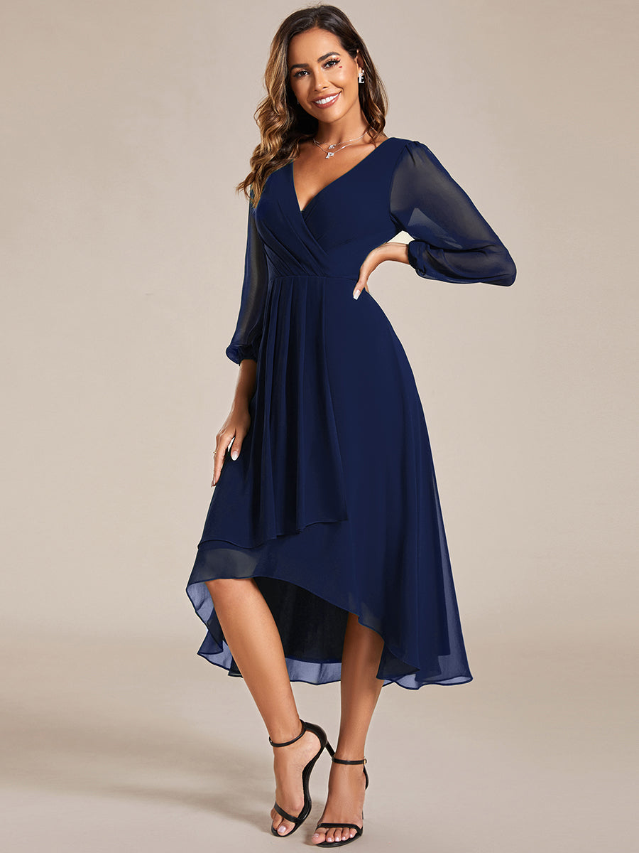 Color=Navy Blue | Women's Knee-Length Wholesale Homecoming Cocktail Dresses With Short Sleeves-Navy Blue 4