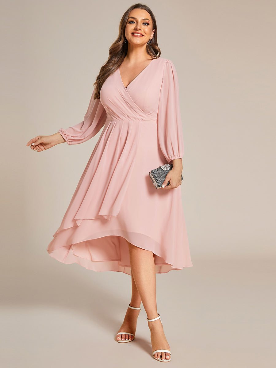 Color=Pink | Plus Women's Knee-Length Wholesale Homecoming Cocktail Dresses With Short Sleeves-Pink 1