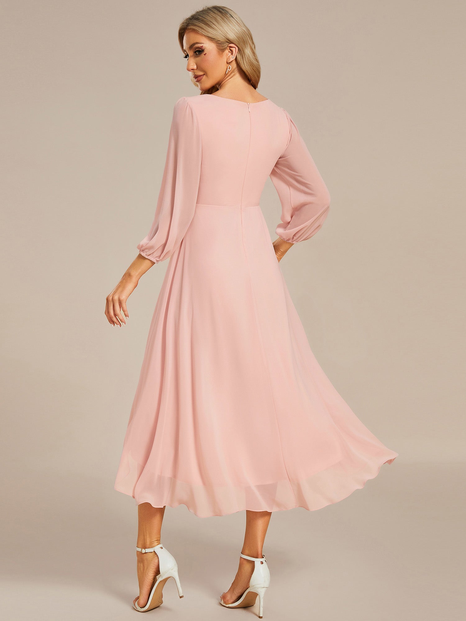Color=Pink | Women's Knee-Length Wholesale Homecoming Cocktail Dresses With Short Sleeves-Pink 3