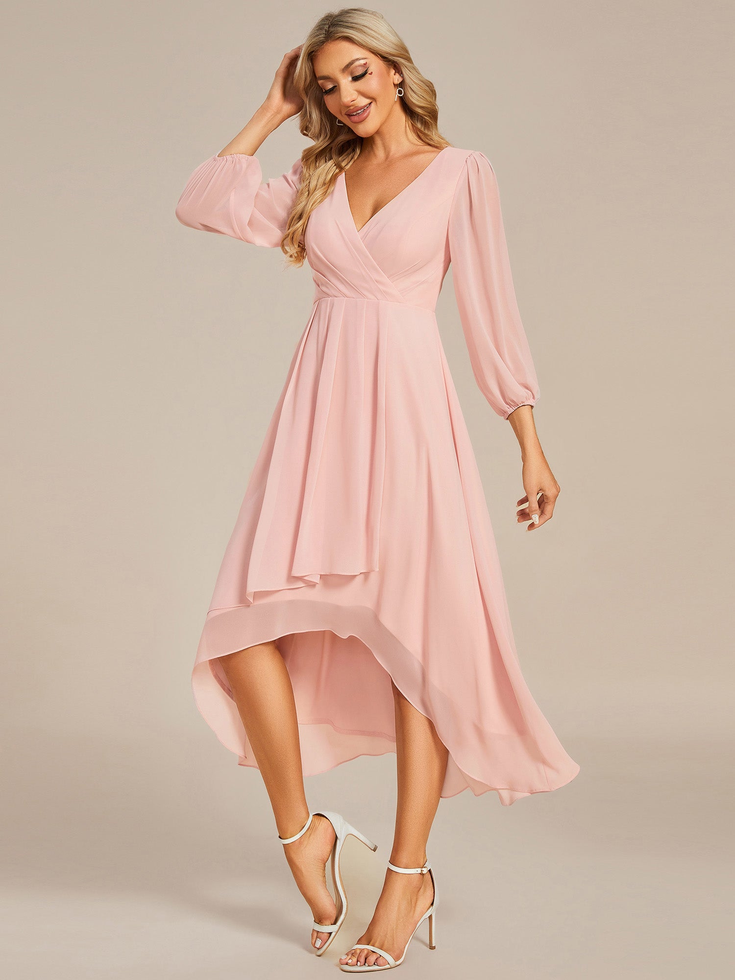 Color=Pink | Women's Knee-Length Wholesale Homecoming Cocktail Dresses With Short Sleeves-Pink 4