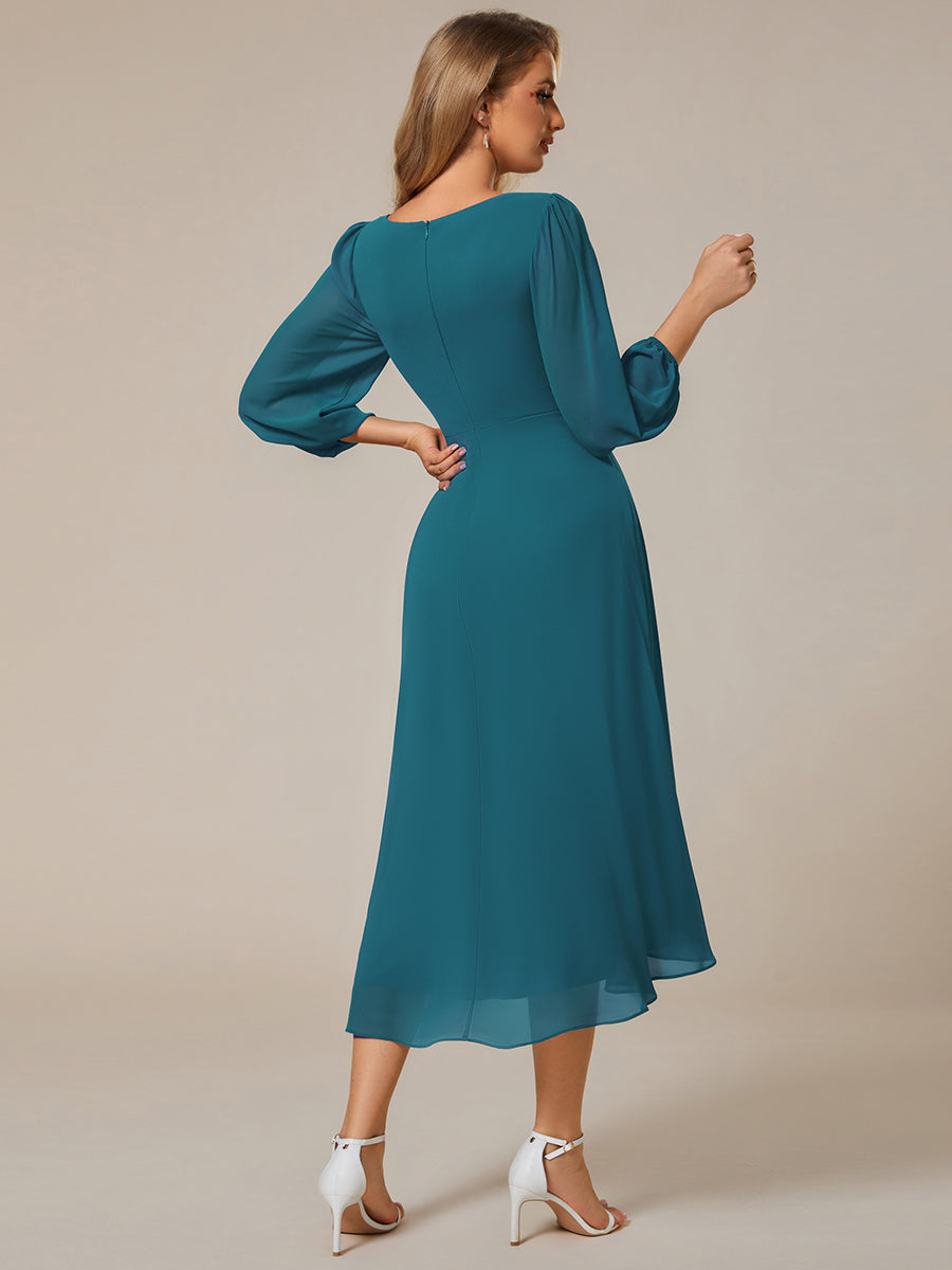 Color=Teal | Women's Knee-Length Wholesale Homecoming Cocktail Dresses With Short Sleeves-Teal 3