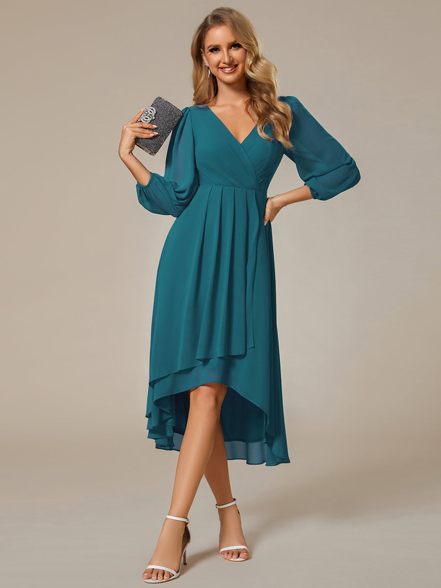 Color=Teal | Women's Knee-Length Wholesale Homecoming Cocktail Dresses With Short Sleeves-Teal 2