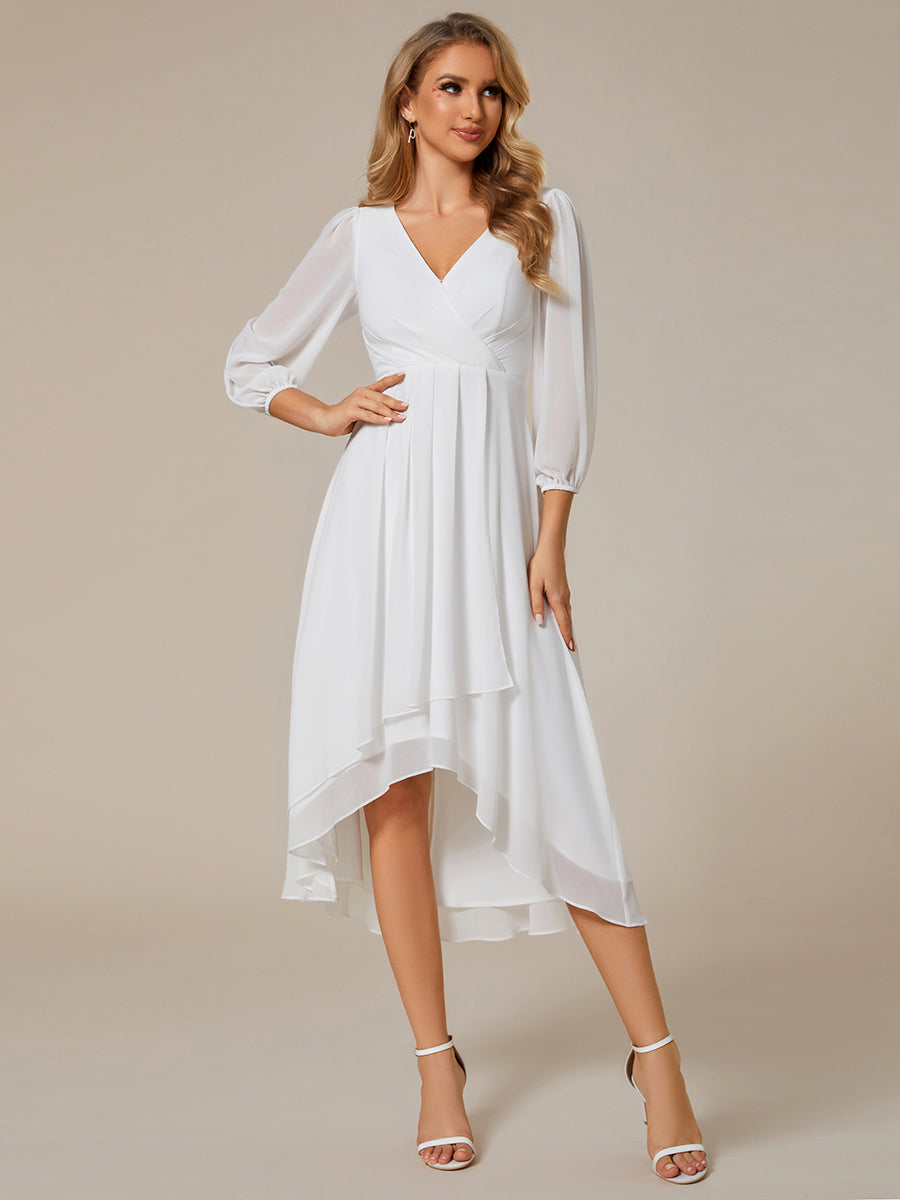 Color=White | Women's Knee-Length Wholesale Homecoming Cocktail Dresses With Short Sleeves-White 4