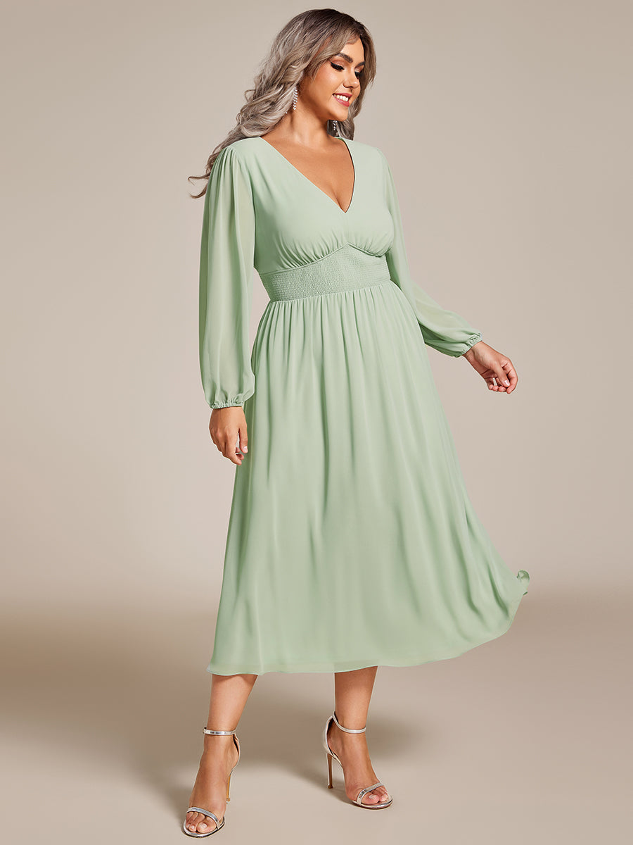 Plus Size Knee Length Chiffon Wholesale Wedding Guest Dresses With Long Sleeves #Color_Mint Green