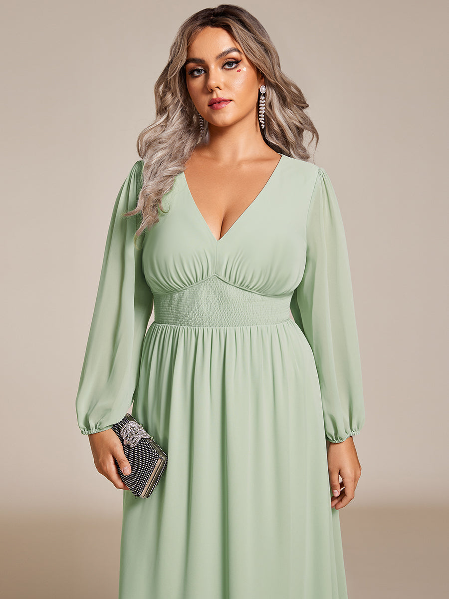 Plus Size Knee Length Chiffon Wholesale Wedding Guest Dresses With Long Sleeves #Color_Mint Green