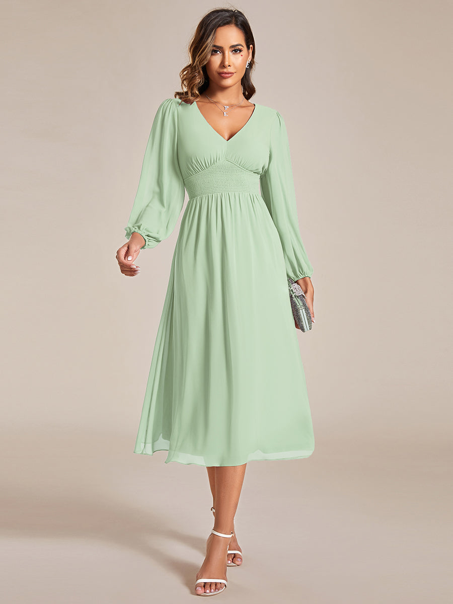 Knee Length Long Sleeves Chiffon Wholesale Wedding Guest Dresses#Color_Mint Green