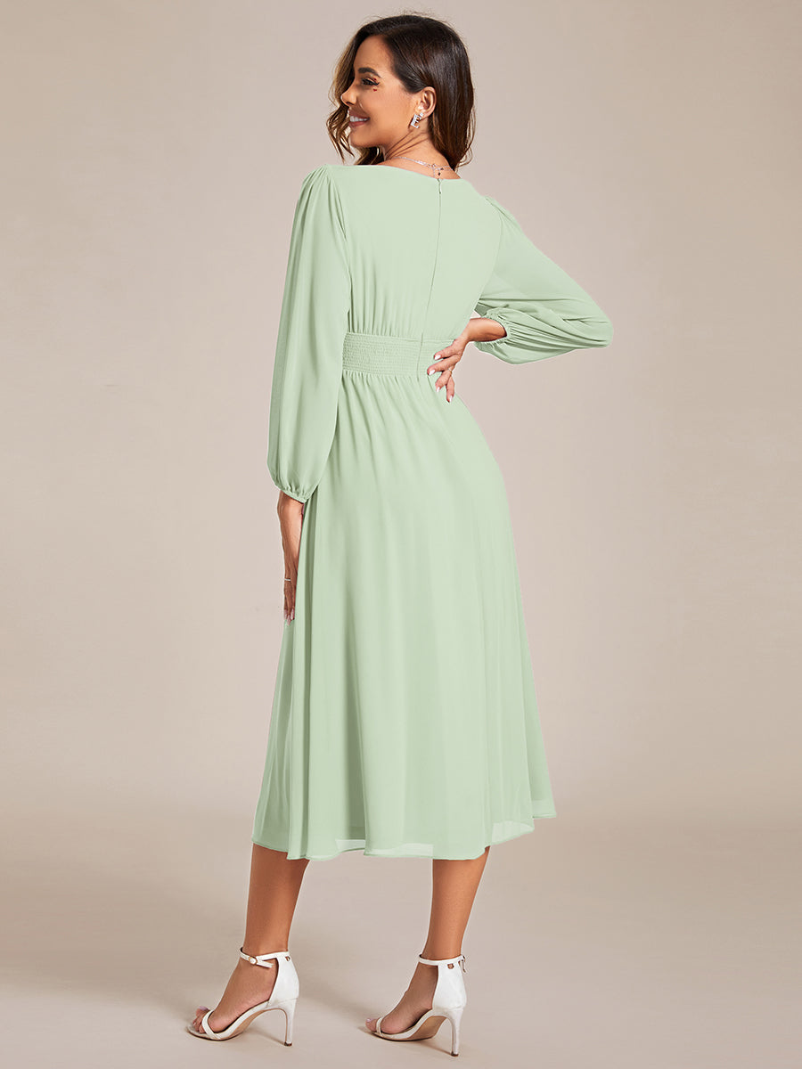 Knee Length Long Sleeves Chiffon Wholesale Wedding Guest Dresses#Color_Mint Green