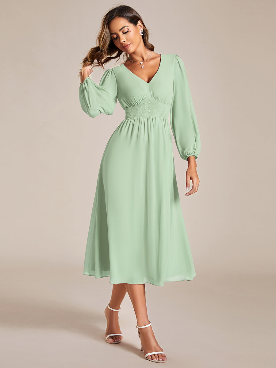 Knee Length Long Sleeves Chiffon Wholesale Wedding Guest Dresses#Color_Mint Green