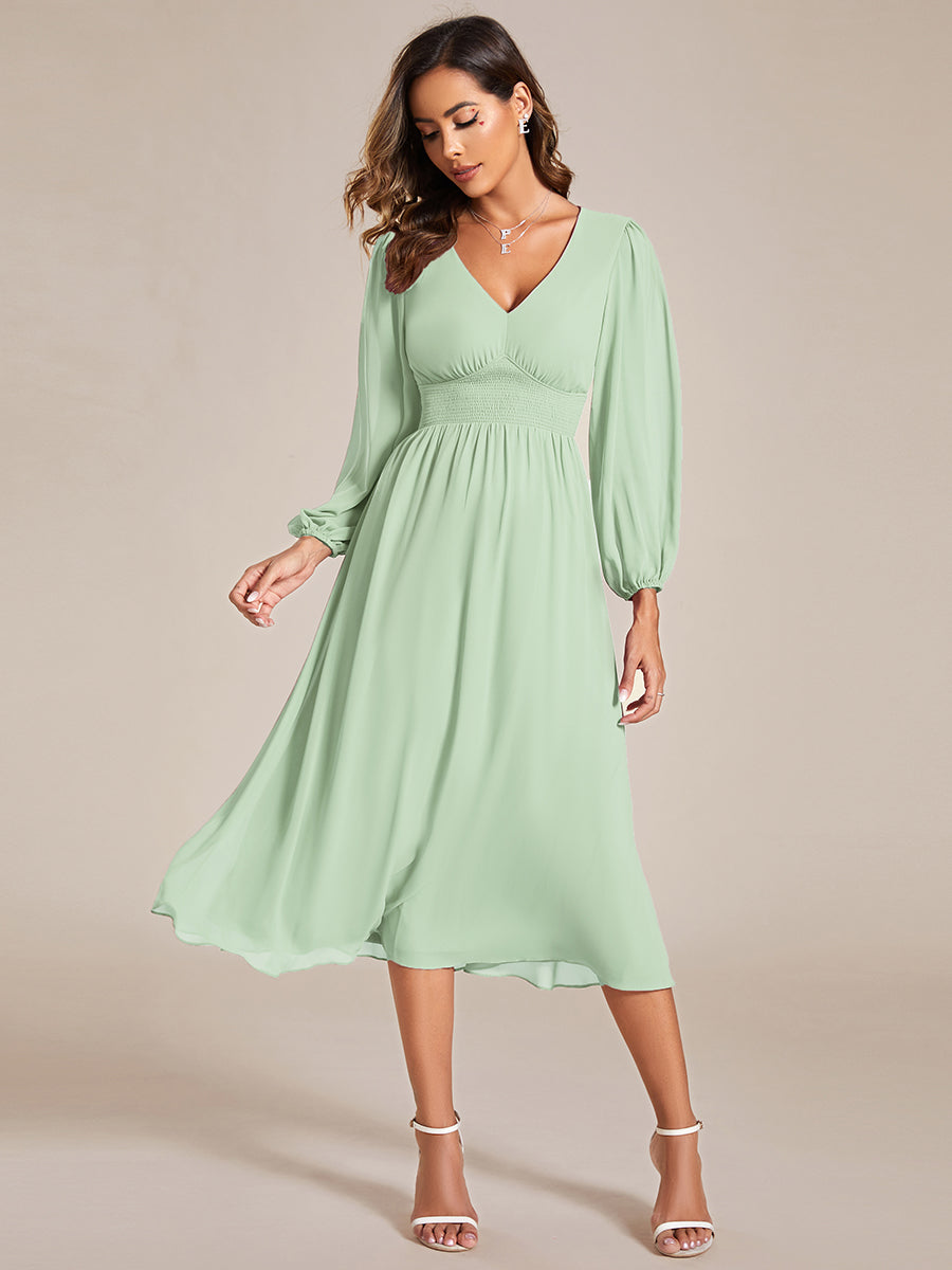 Knee Length Long Sleeves Chiffon Wholesale Wedding Guest Dresses#Color_Mint Green