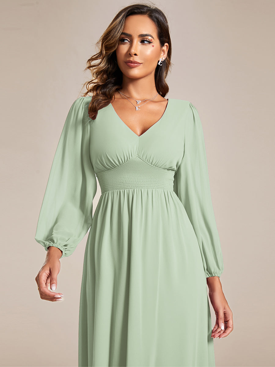 Knee Length Long Sleeves Chiffon Wholesale Wedding Guest Dresses#Color_Mint Green