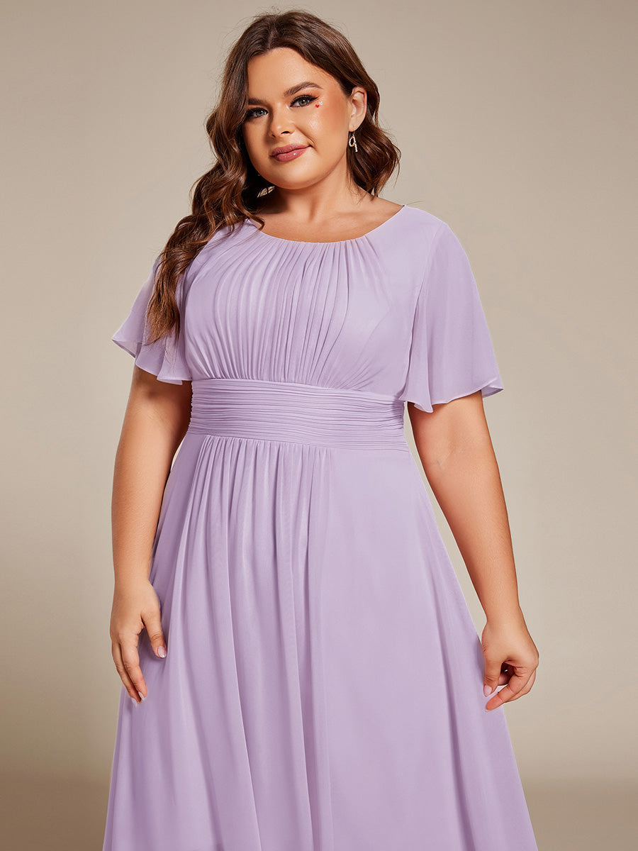 Color=Frosted Lilac | Industrial Use Short Sleeve Ruffle Pleated Round Neck A-Line High-Low Wedding Guest Dresses-Frosted Lilac 18