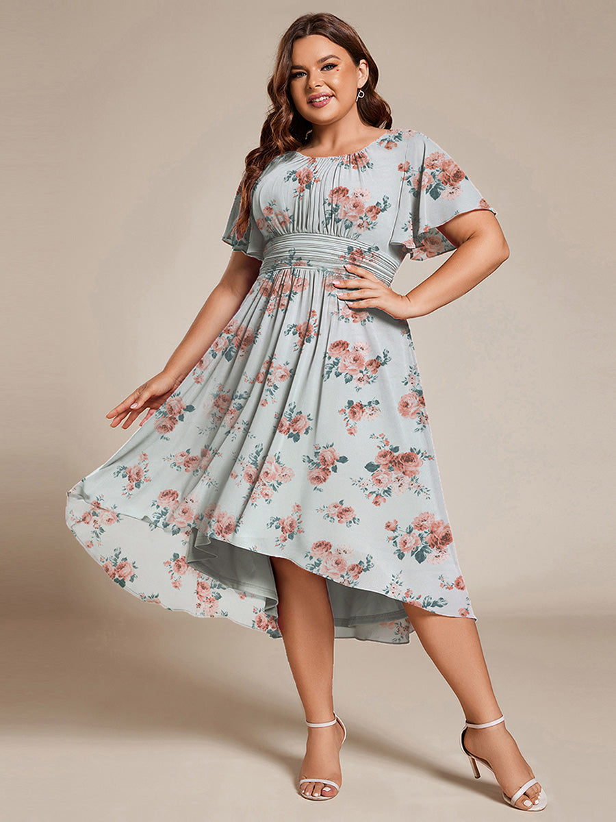 Color=Amber Bloom | Factory Design Short Sleeve Ruffle Pleated Round Neck A-Line High-Low Wedding Guest Dresses-Amber Bloom 6