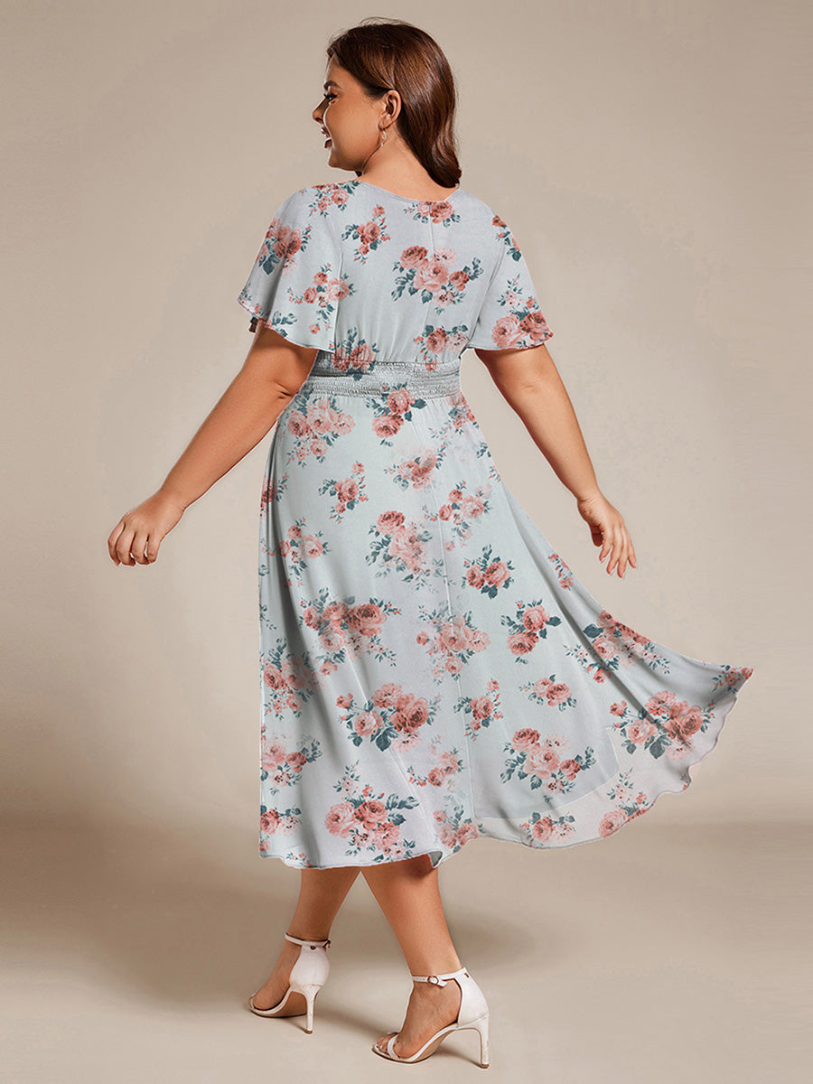 Color=Amber Bloom | Factory Design Short Sleeve Ruffle Pleated Round Neck A-Line High-Low Wedding Guest Dresses-Amber Bloom 7