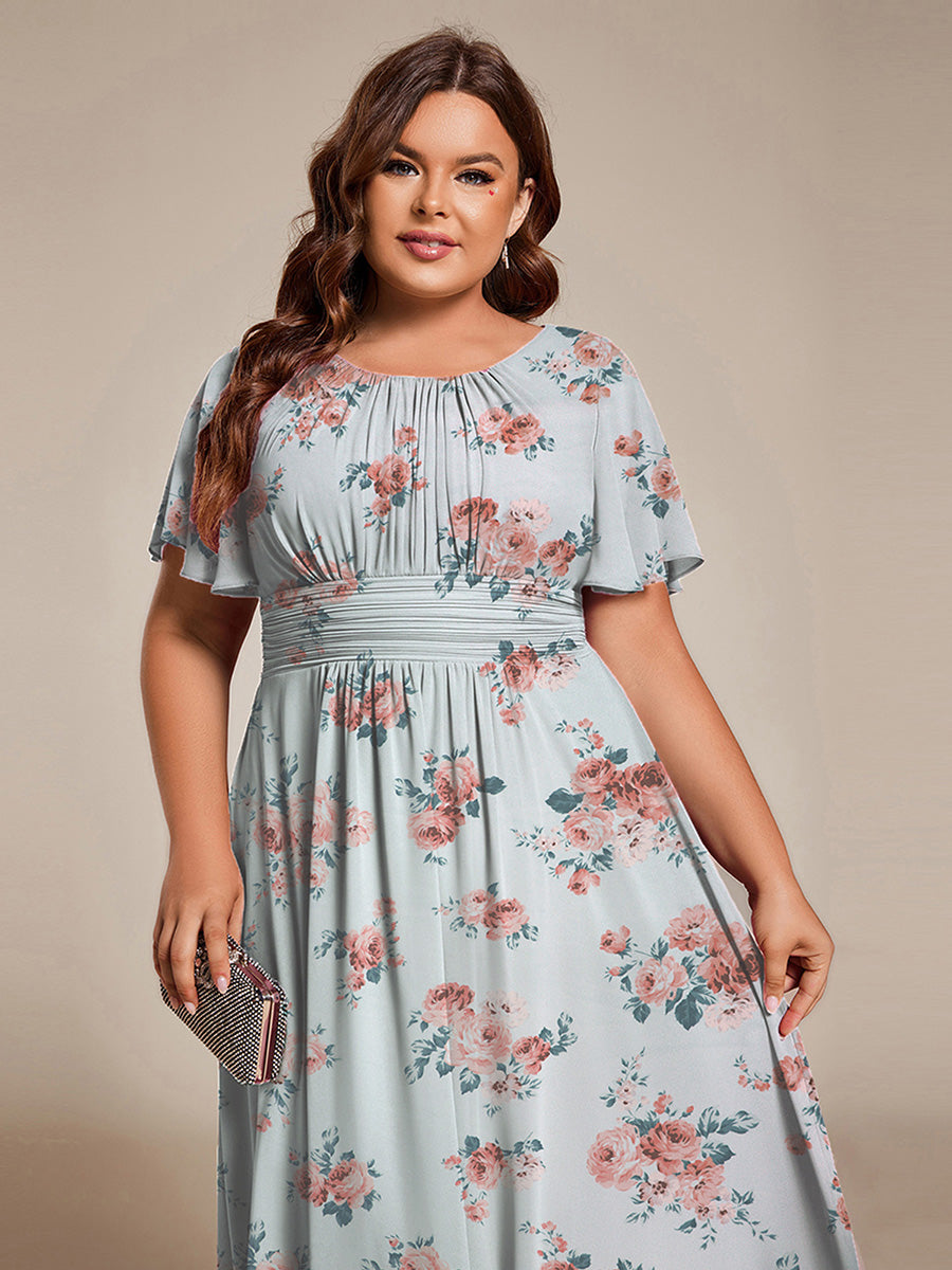 Color=Amber Bloom | Factory Design Short Sleeve Ruffle Pleated Round Neck A-Line High-Low Wedding Guest Dresses-Amber Bloom 8