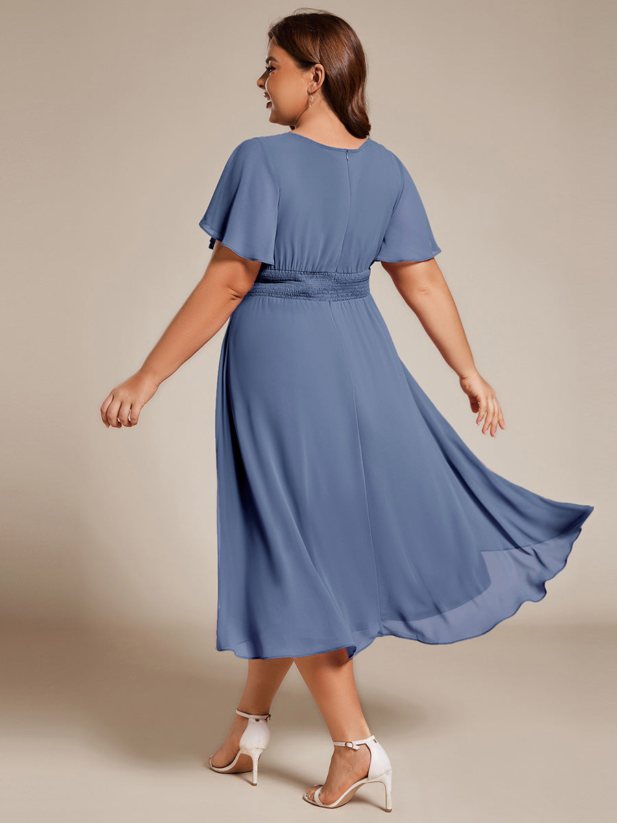 Color=Dusty Blue | B2B-Exclusive Short Sleeve Ruffle A-Line High-Low Round Neck Wedding Guest Dresses-Dusty Blue 7