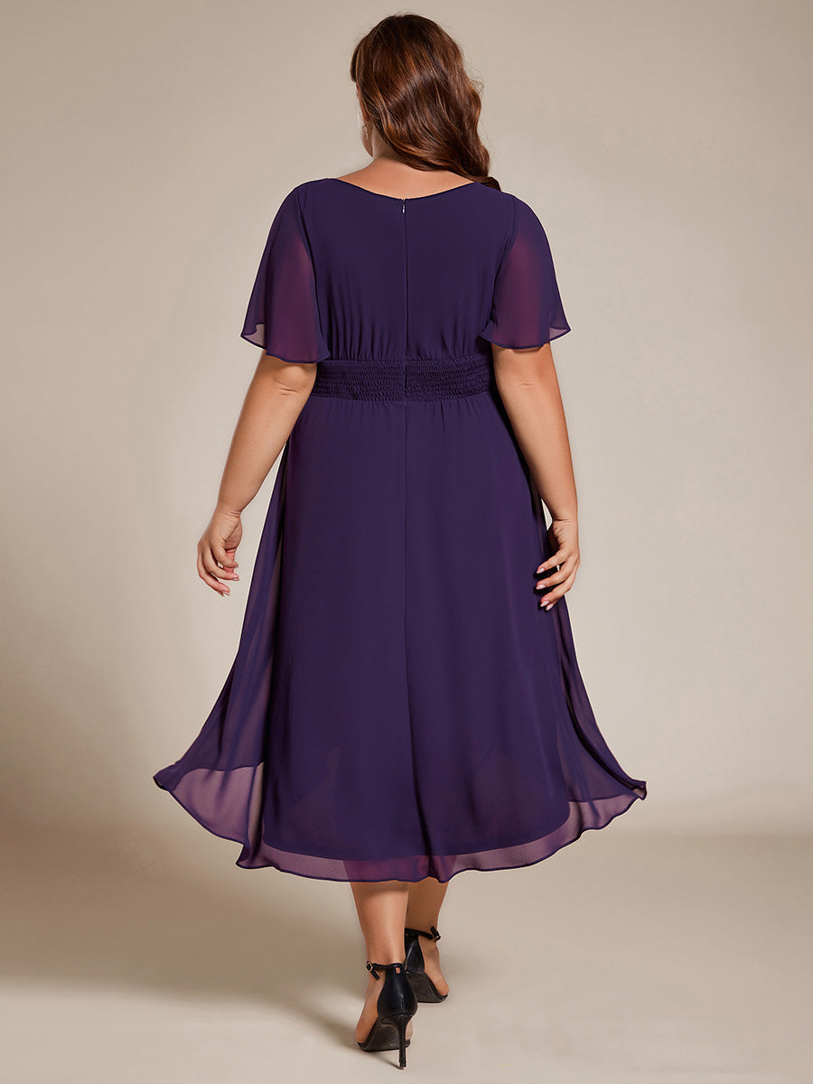Color=Dark Purple | B2B-Exclusive Short Sleeve Ruffle A-Line High-Low Round Neck Wedding Guest Dresses-Dark Purple 17
