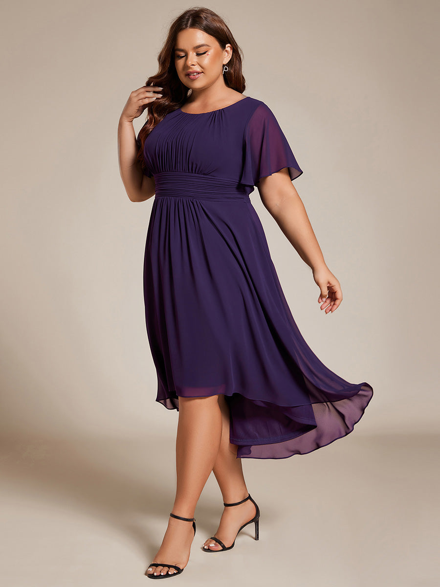 Color=Dark Purple | B2B-Exclusive Short Sleeve Ruffle A-Line High-Low Round Neck Wedding Guest Dresses-Dark Purple 19